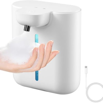 Automatic Soap Dispenser, 17oz/500ML Large Capacity Touchless Foaming Hand Soap Dispenser with 4 Foam Adjustments, Rechargeable for Kitchen, Bathroom, Wall Mount or Countertop Use (White)
