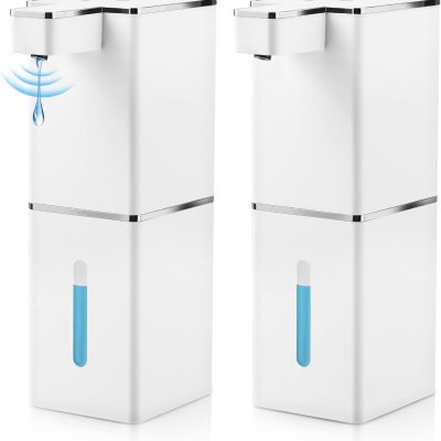 2 Pack Automatic Soap Dispenser Touchless Liquid Soap Dispenser Waterproof 4-Level Adjustable USB Rechargeable Dispenser Electric Wall Mounted for Bathroom Kitchen Dish Hand Soap(13.5oz/400ml)