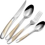 24 Piece Gold Hammered Silverware Set for 6, Premium Food-grade Stainless Steel Flatware Set, Luxury Design & Mirror Polished Cutlery Set, Eating Utensil Set with Fork Knife Spoon, Dishwasher Safe