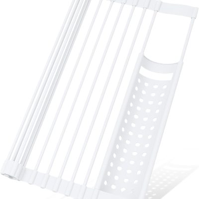 【Non-slip Silicone × Rust-proof】Dish Drainer Rack Over Sink Foldable Non-slip with Dish Tray Compact Silicone Space-saving Kitchen Over Sink Dish Drainer Rack Wide Drying Rack