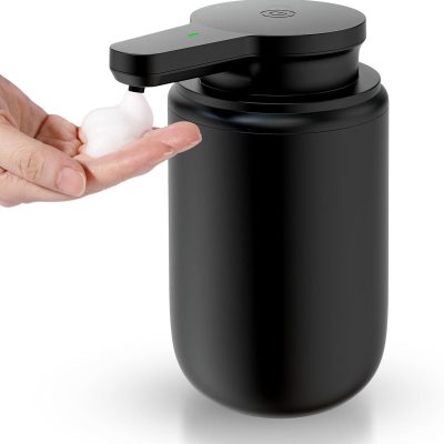 Automatic Foaming Soap Dispenser, Rechargeable Touchless Foam Hand Soap Dispenser for Bathroom, Soap Pump for Kitchen, Water-Resistant, Xmas Gift 10oz, Black