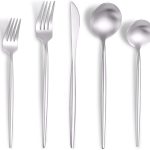 Matte Silverware Set for 4,Modern Stainless Steel Brushed Cutlery Set,20-Pieces Heavy Duty Flatware Set,Knives Spoons and Forks Set Utensils Set, Satin Finish, Dishwasher Safe