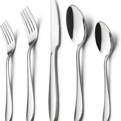 40-Piece Modern Silverware Set, Stainless Steel Flatware Cutlery Set, Elegant Kitchen Utensils Service for 8, Includes Dinner Knives/Spoons/Forks, Mirror Polished, Dishwasher Safe