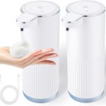 2 Pack Automatic Soap Dispenser Touchless, Rechargeable Foaming Hand Soap Dispenser, 4-Level Adjustable Foam for Bathroom Countertop, Electric (White)