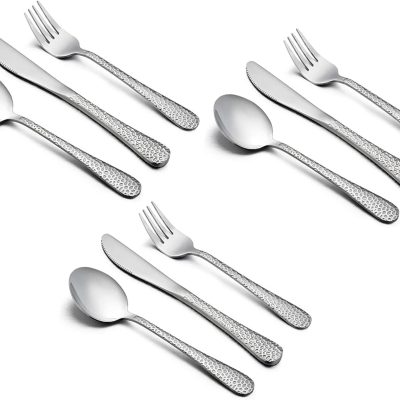 9-Piece Stainless Steel Kids Silverware Set, Toddler Hammered Pattern (Adult Look) Utensil, Preschooler Flatware Cutlery Set, Includes 3 Spoons 3 Forks 3 Butter Knives, Dishwasher Safe