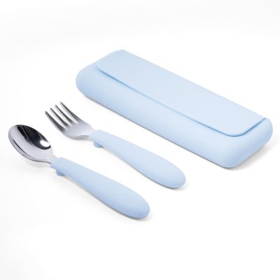 Stainless Steel Cutlery Set for Kids with Silicone Grip (Sky-Blue)