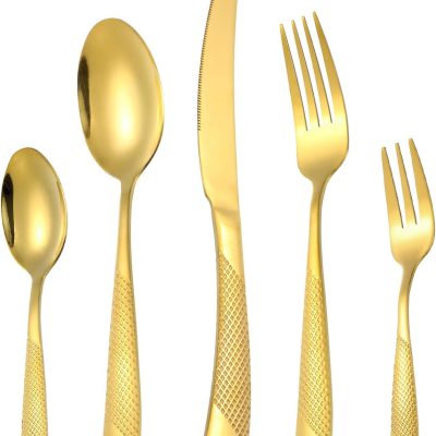1 Set Stainless Steel Cutlery Set Gold Cutlery Set Includes Knives Spoons Forks for Home Kitchen Restaurant