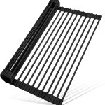 Roll Up Dish Drying Rack Silicone Wrapped Over The Sink Dish Drying Rack Multipurpose Foldable Sink Drying Mat Anti-Slip & Anti-Rust Dish Rack for Kitchen, 17.5″ x 13″, Black