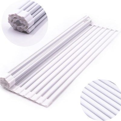 Multipurpose Roll Up Dish Drying Rack, Heavy Duty Foldable Multipurpose Silicone-Coated Stainless Steel Roll-Up Sink Dry Rack, Portable Versatile Kitchen Dish Rack(White,Large-20.5" x 13.1")