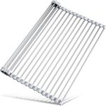 Stainless Steel Roll-Up Dish Drying Rack Marble Color Silicone Edges, Foldable Kitchen Rack Heat Resistant Trivet Supports up to 70 lbs, Food Safe for Dishes, Cookware & More