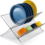 Foldable X Shape Dish Drying Rack with Drainboard, Stainless Steel 2 Tier Dish Drainer Rack for Kitchen Sink, Countertop, Plates, Mugs, Cutlery, Silverware Organization, 16.7″x12.5″