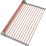 15.74″ x 17″Large Roll Up Dish Drying Rack Over The Sink Dish Drying Rack,Stainless Steel Multipurpose Foldable Dish Drying Rack with Anti-Slip Silicone for Kitchen Counter Drainer,Rose Gold