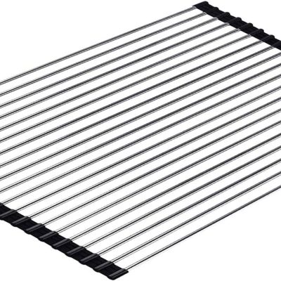Roll up Dish Drying Rack Over The Sink Kitchen Roll up Sink Drying Rack Portable Dish Drainer Foldable Dish Drying Rack (Black, 20.5''X14'')