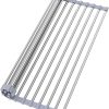 Roll Up Dish Drying Rack for Over Sink -17.5″x11.8″ Foldable Stainless Steel Kitchen Drainer，Gray